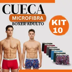 Kit 10 Cuecas Boxer Box Micro-fibra Masculino Adulto Sortido Com Forro 100% Algodão