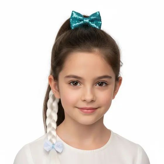 PRENDEDOR CABELO TRANÇA BRANCA COM LAÇO ELSA FRONZEN FANTASIA COSPLAY