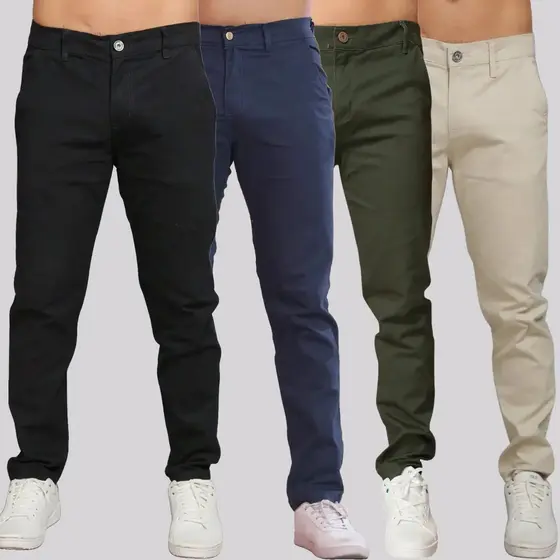 Kit 4 Calça Sarja Masculina Calca Masculino C/lycra Elastano
