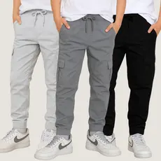 Calça Jogger Cargo Infantil Masculina Juvenil Sarja Jeans Confortável Escolar Casual Bolsos Funcionais 10 ao 16