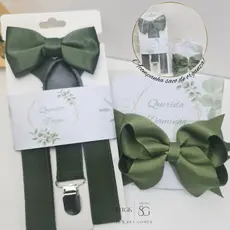 Kit Pajem ou Daminha Infantil com laço cabelo ou kit Suspensório e Tags enviados em saco de Organza