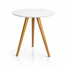 Mesa de Apoio MDF Redonda Mesa de Canto 45x70cm Branco Pé Palito Decorativo Sala Quarto Apartamento Apoio Util Moderno