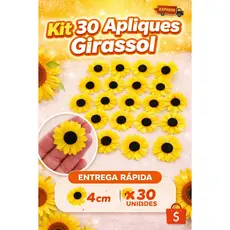Aplique Junino Girassol Pétalas de cetim 4 cm kit com 30 unidades ja montado