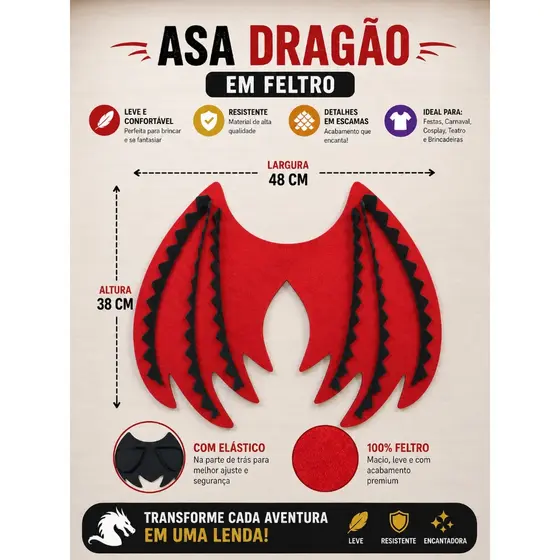 Asa vermelha Asa Dragão Fantasia hallowen