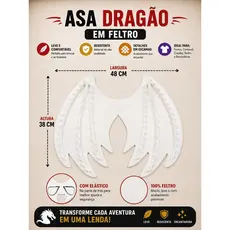 Asa dragão branca com escamas Fantasia