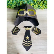 Fantasia piloto Avião Retro Capacete aviador Ombreira hierarquia em feltro kit infantil