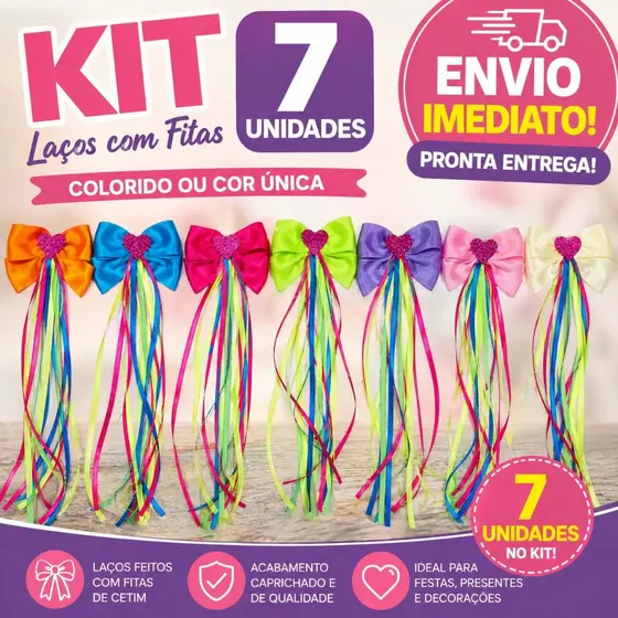 kit laço festa junina Aplique cabelo caipira Decoração junina kit com 7 unidades