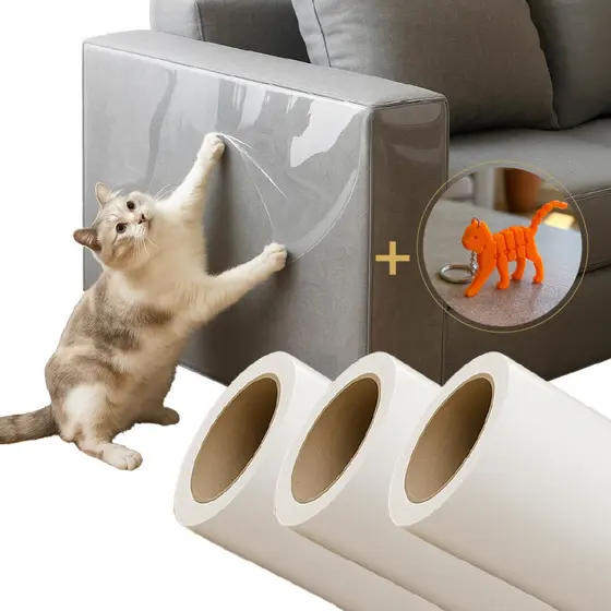 Kit 3 Protetor Sofá Adesivo Gatos Anti-arranhão Arranhador Transparente 15X300cm + BRINDE