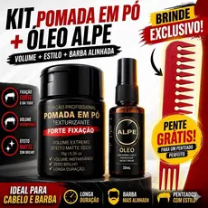 Kit Masculino: Pomada em Pó Texturizante + Óleo Alpe + Pente  Barba e Cabelo