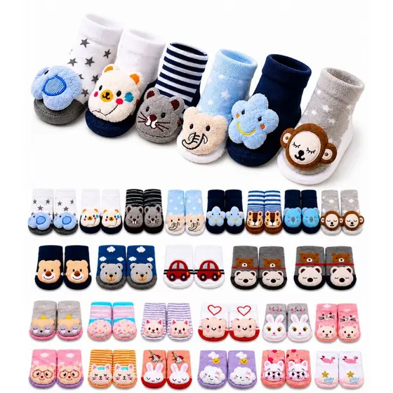 kit 3/4/5 pares meias infantil 3D com chocalho antiderrapante bebe menino menina bichinho