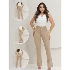 Calça Jeans Flare Premium Boca De Sino Cintura Alta Com Elastano