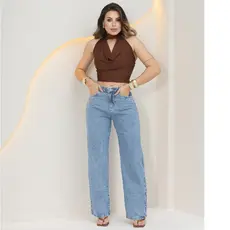 Calça Jeans Wide Leg Feminina Pantalona 100% Jeans Tecido Grosso