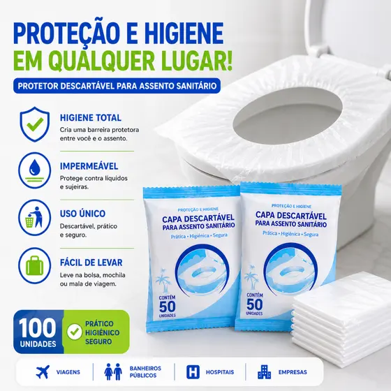 Kit Protetor Descartável Assento Vaso Sanitário Plástico Impermeável Banheiro Público Viagem Higiene Proteção