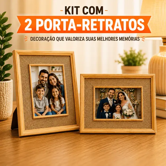Porta Retratos 10x15 Decorativos Texturizados Estilo Trama Juta Moldura para Sala Quarto Escritório