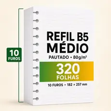 REFIL FOLHA CADERNO INTELIGENTE B5 MEDIA 10 FUROS 80 160 240 320 FOLHAS 182 × 257 mm  10 DISCOS PAUTADO