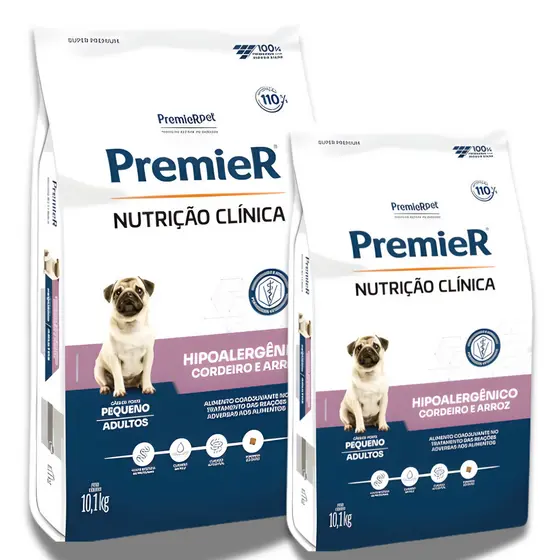 Ração Premier Nutrição Clínica Hipoalergênica 10,1kg Cordeiro e Arroz-Cães Adultos de Porte Pequeno