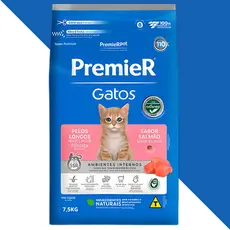 Ração Premier Ambientes Internos Gatos Filhotes Pelos Longos Salmão 7,5kg