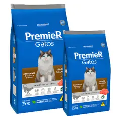 Ração Premier Ambientes Internos Gatos Adultos Castrados Salmão 7,5kg 6 Meses a 6 Anos