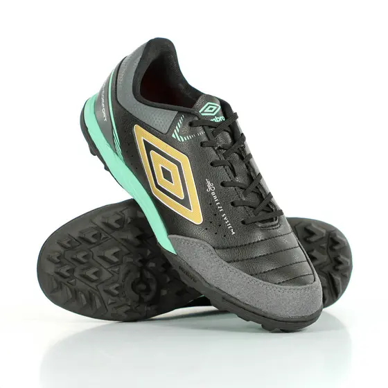 Chuteira Umbro Society Neo Comfort Preto Grafite e Verde Água - Masculino