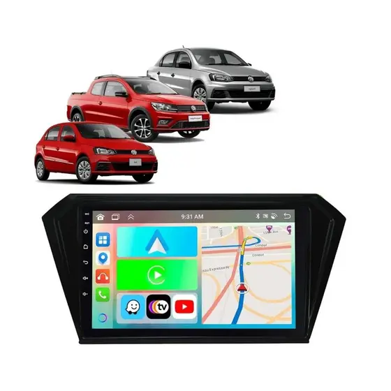 Kit Multimidia Gol Voyage Saveiro G7 2017 / 2025 Carplay AndroidAuto 9 Pol BT USB FM - Roadstar 908BR