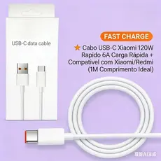 Cabo Turbo 6A para Xiaomi 1m USB Tipo-C ou Tipo-C x Tipo-C| Carregamento Rápido e Dados