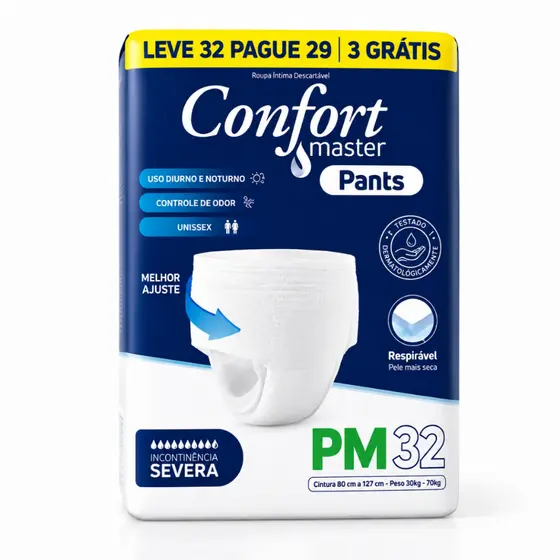 Fralda Geriátrica 32 Unidades Descartável Calça P M G EG Confort Master Pants Continencia Urinaria