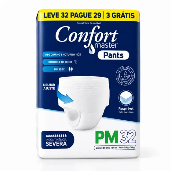 kit Até 64 Fralda Calça Descartável P/M G/EG Confort Master Pants Incontinência Severa