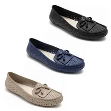 Sapatilha Mocassim Feminina Conforto Antiderrapante Bico Redondo com Laço Casual Leve