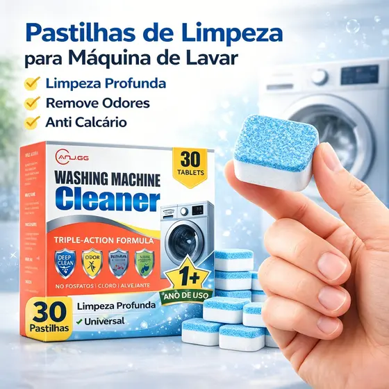Kit 30 Pastilhas Efervescentes Limpeza de Máquina de Lavar Removedor de Odor Limpeza Profunda Tambor