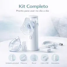 Nebulizador Mesh Inalador Ultra-sônico Automático Silencioso USB com Máscaras Adulto e Infantil