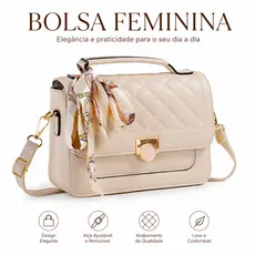 Bolsa Feminina Baú Transversal Média com Lenço Alça Tiracolo Estruturada e Espaçosa