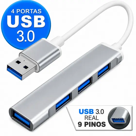 Hub Usb 3.0 4 Portas 5 Gbps Super Rapido Mouse Teclado Hd