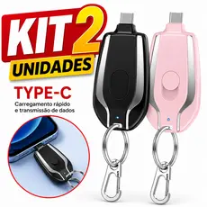 Kit 2 Mini Power Bank Chaveiro 1500mAh Tipo-C Carregador Portátil Compacto