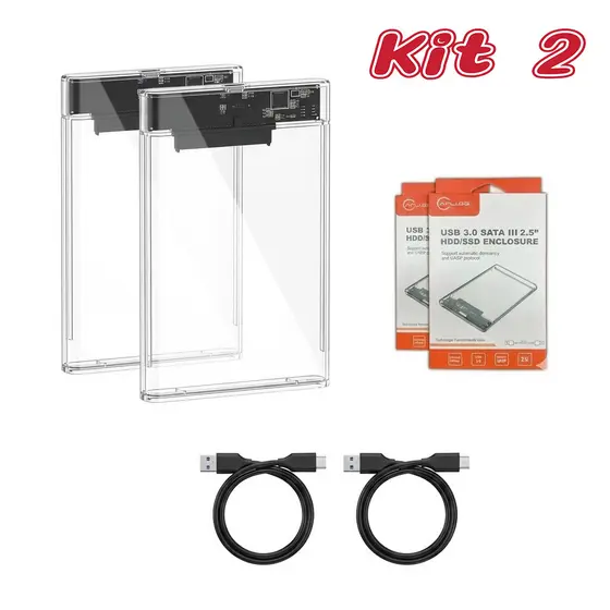 Kit 2 Case para HD SSD 2.5 SATA III USB 3.0 Transparente 6Gbps para PC Notebook PS4