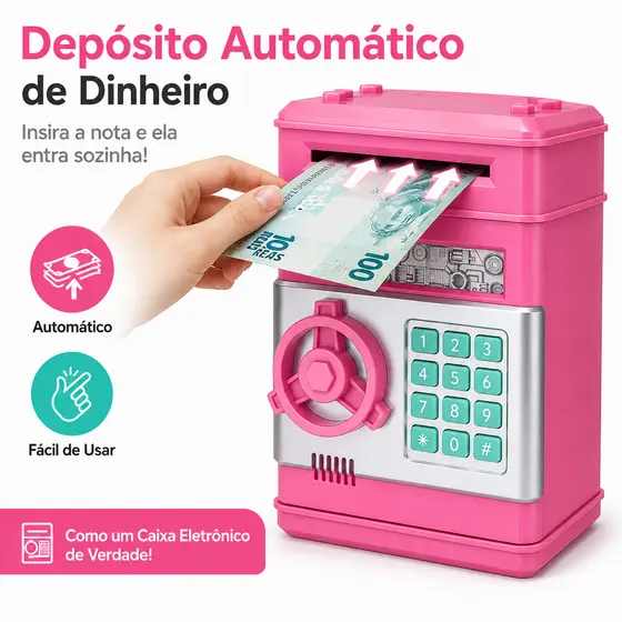 Cofre Digital Eletrônico com Puxador Automático para Notas e Moedas