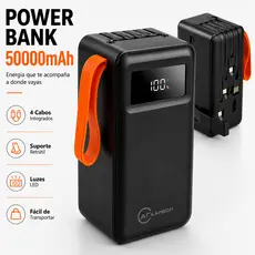 Power Bank 50000mAh 22.5W Turbo Carregamento Rápido com Cabos Integrados 4 em 1 e Lanterna LED