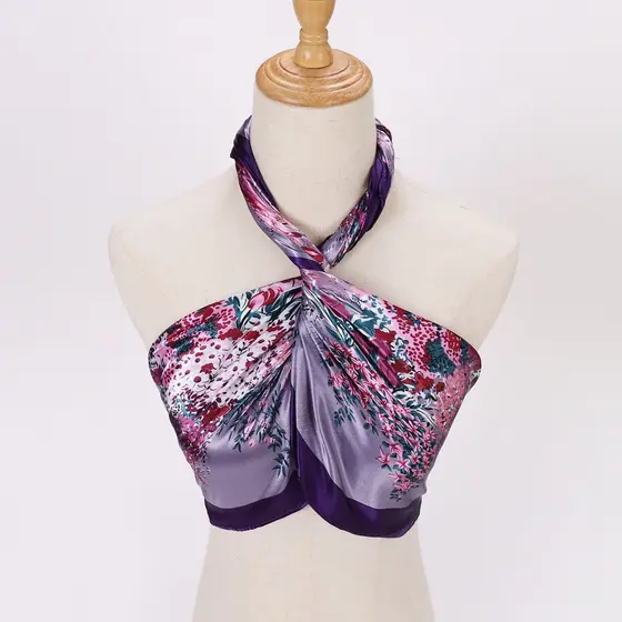 Lenço Feminino Encharpe Cetim 90x90cm Quadrado Estampado Floral Colorido Fashion Multiuso Para Pescoço Bolsa