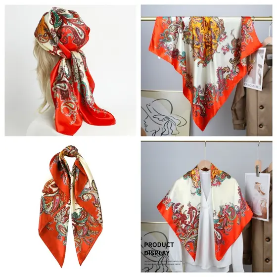 Lenço feminino grande cetim estampa paisley elegante, lenço quadrado xale cachecol moda praia acessório versátil 90x90cm