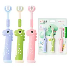 MOMODENT Escova Dental 3 Lados Para Crianças - Design Dinossauro, Antibacteriana, 3 Cores
