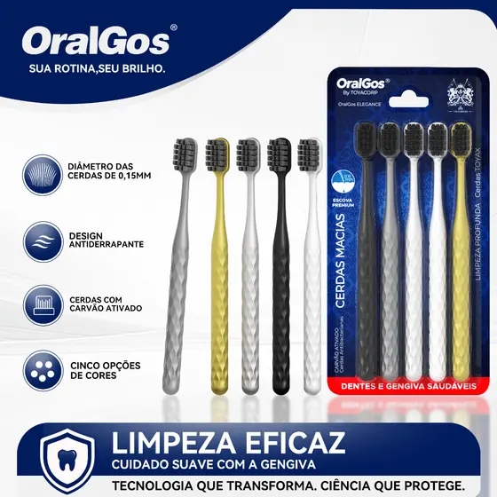 OralGos Escova de dentes Deep Clean | Com cerdas macias de alta densidade