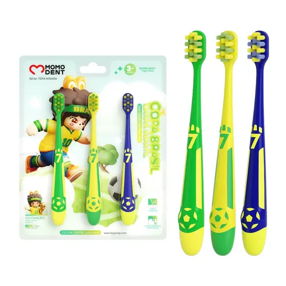 MOMODENT Escova de dentes infantil Cerdas ultrafinas - 4.000 + cerdas, limpeza profunda, 3 cores