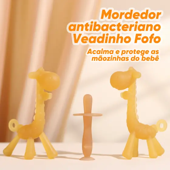 Conjunto de mordedor antibacteriano girafa fofo | Mordida segura de Silicone Nano prata | Design anti-queda + caixa de a
