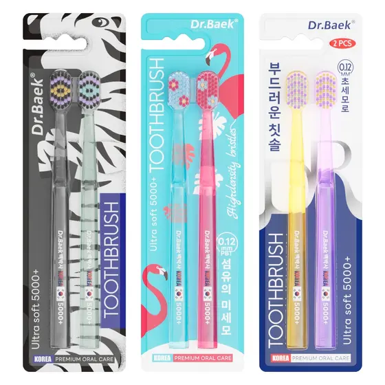 Dr. Baek 5000 + escova de dentes super macia, 2 unidades, pacote de 0.12 mm, cerdas super finas e macias, proteção profu