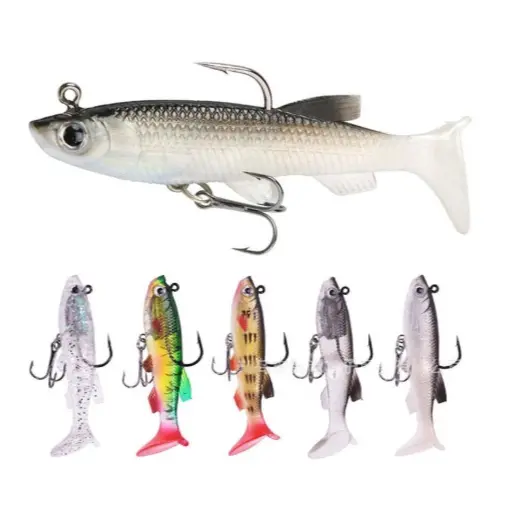 Kit 5 Iscas Artificiais Macias 7,5cm 12g com Anzol Duplo Pesca Robalo Black Bass Tucunaré Traíra