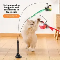 Brinquedo para Gatos – Varinha com Pássaro Simulado + Ventosa, Acessório com Substituição Destacável