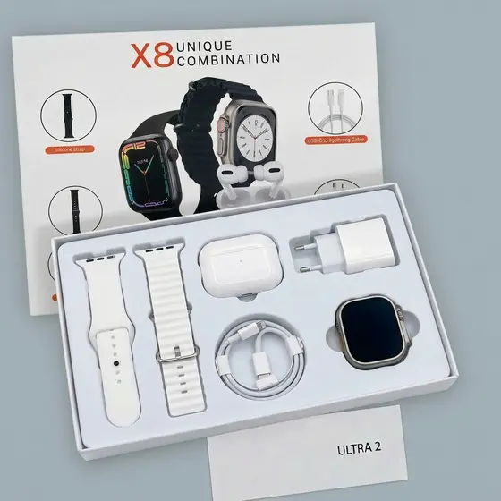 2026 Smartwatch X8 Kit Acessórios Fone Bluetooth Carregador Função Pressão Arterial Calculadora e Chamadas Via Bluetoot