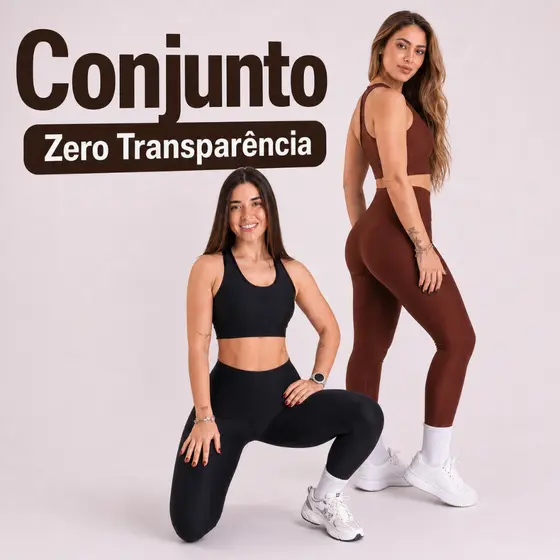 Conjunto Academia Feminino Zero Transparência Suplex Premium Fitness Top e Calça Legging Treino