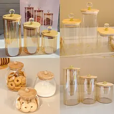 Conjunto de Potes Porta Mantimentos e condimentos Pote Hermético Vidro MODELOS DIVERSOS tampa de bambu Cozinha PMG
