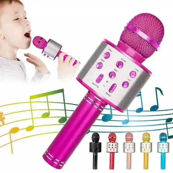 Microfone Karaokê Sem Fio Bluetooth Infantil Recarregável com Efeitos de Voz e Função de Gravação Brinquedo para Criança