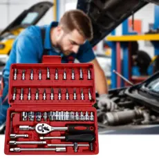 Kit Ferramentas 10/40/46 Peças Aço Cromo Vanádio c/ Chave Catraca, Estojo ABS, p/ Carro e Casa